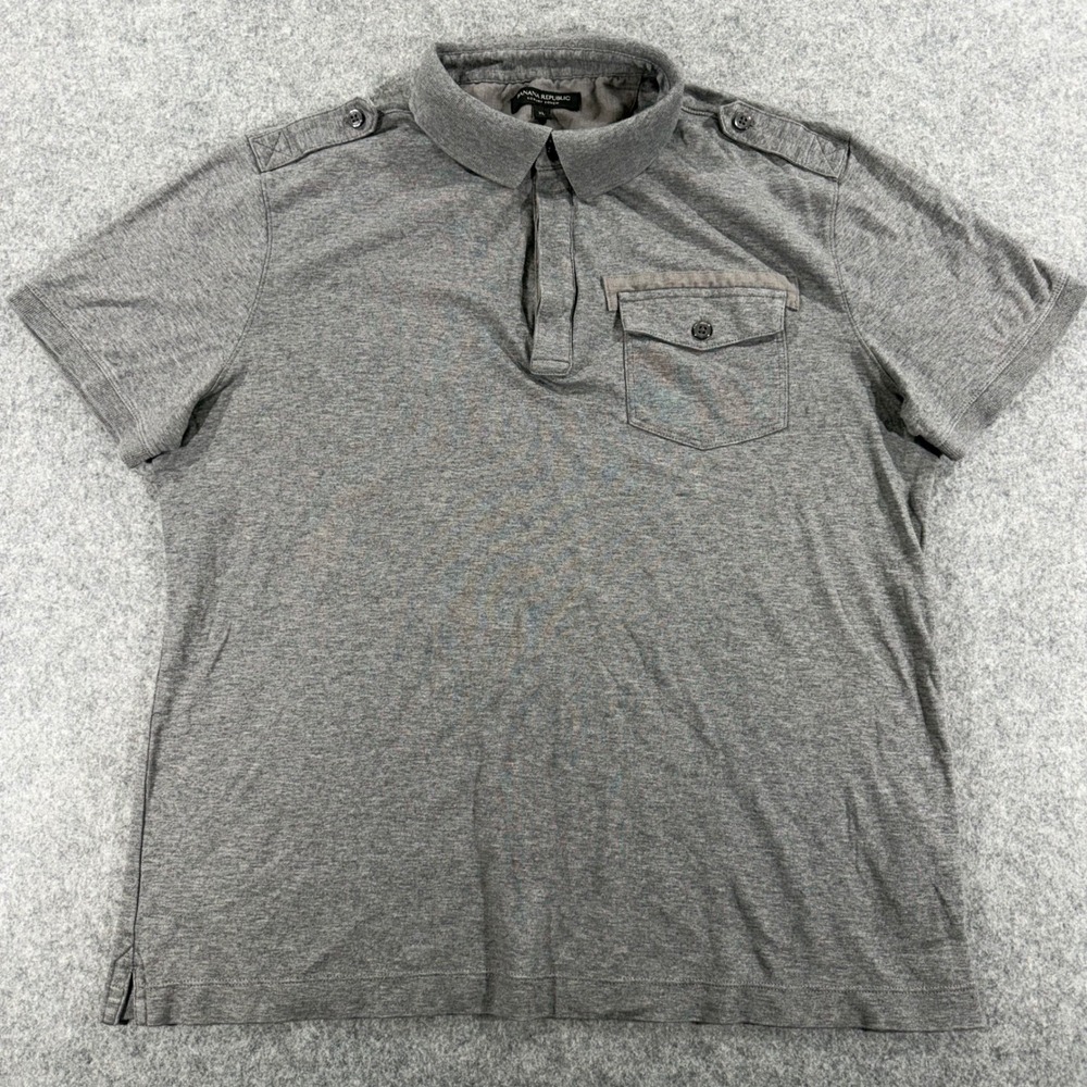 Banana Republic Luxury Touch Polo Shirt Gray Military Epaulette Mens XL